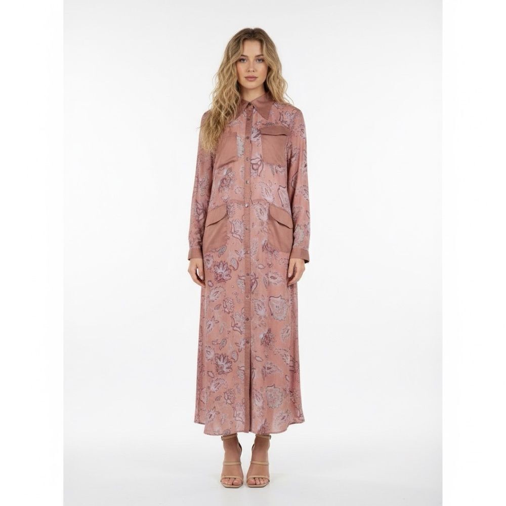 Nu Denmark Ydun Peach Floral Button Down Shirt Maxi Dress Small Scandi Boho Nwt